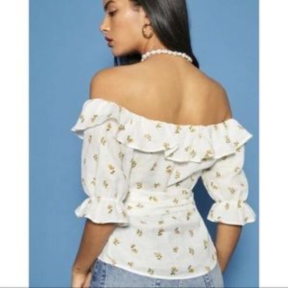 REFORMATION WOLFGANG off shoulder linen  top - Picture 3 of 3